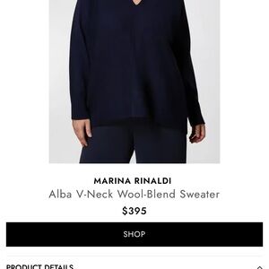 Marina Rinaldi Deep Blue V-Neck Sweater - NWT - Size Medium